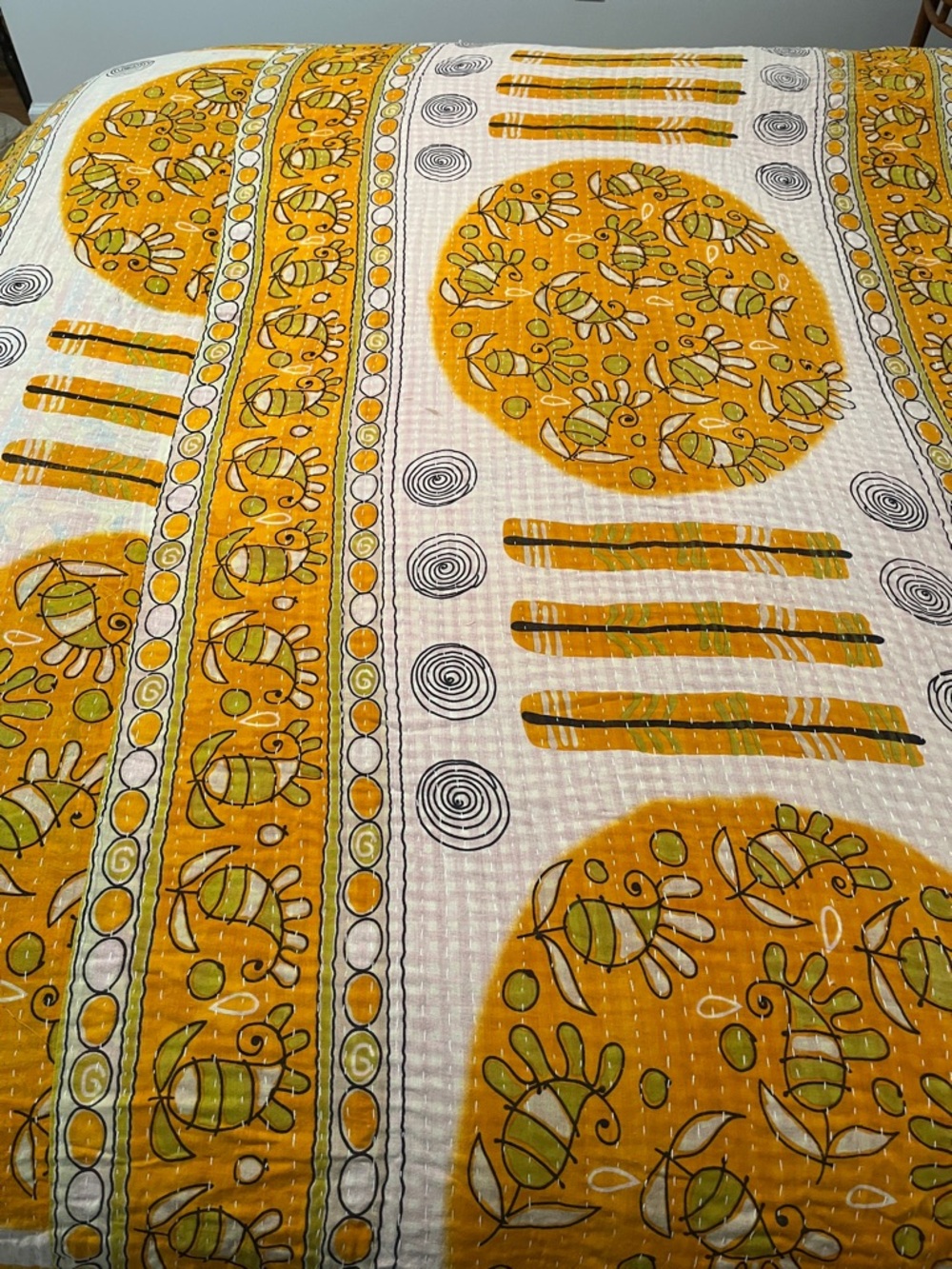 KANTHA QUILT HANDCRAFTED LIGHTWEIGHT REVERSIBLE BLANKET THROW BEDDING FROM INDIA - Picture 10 of 12